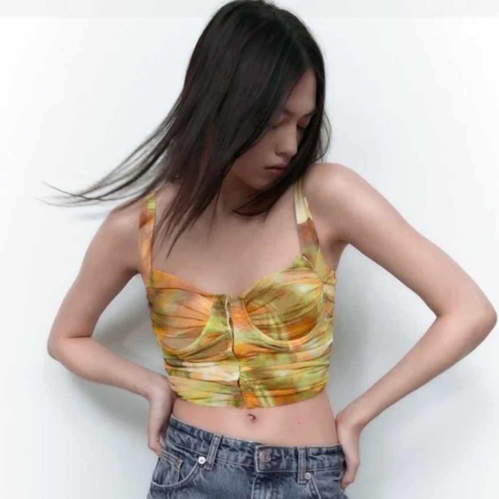 NWT ZARA Printed Tulle Corset Top